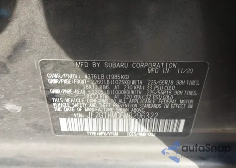 2021 Subaru Crosstrek Limited из США, поврежденный, VIN JF2GTHMC6M8296322